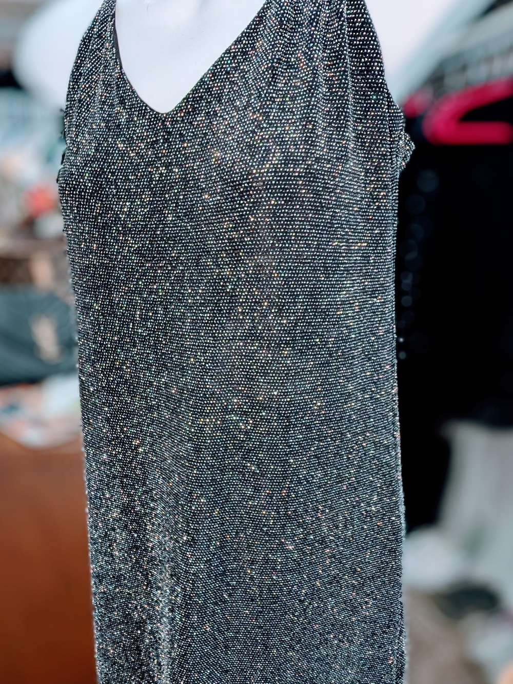 BCBGeneration Black Metallic Sparkle Backless V-Neck Dress